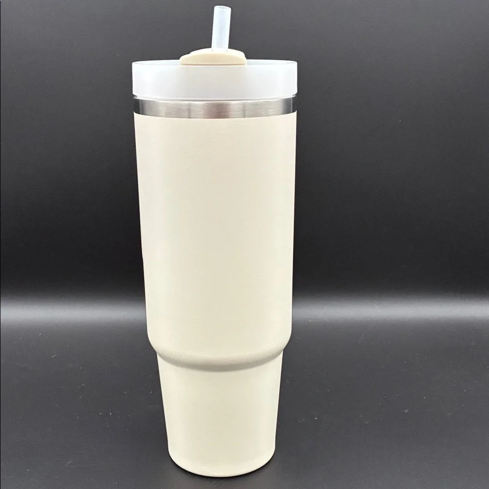Stanley Cream 30 oz Travel Mug Tumbler with Handle, Lid, and Straw